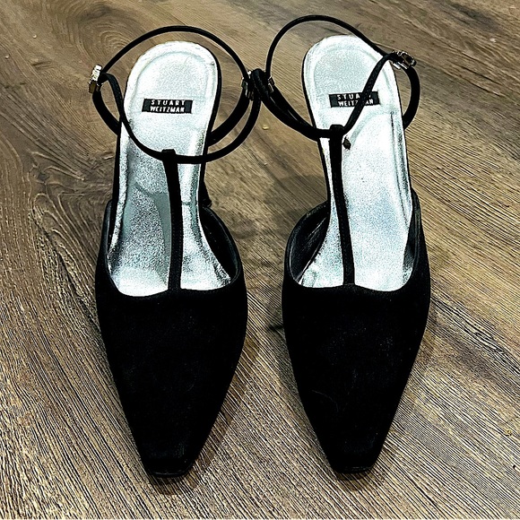 Stuart Weitzman Women’s Black Heels with Jeweled Accent Straps - Picture 7 of 10